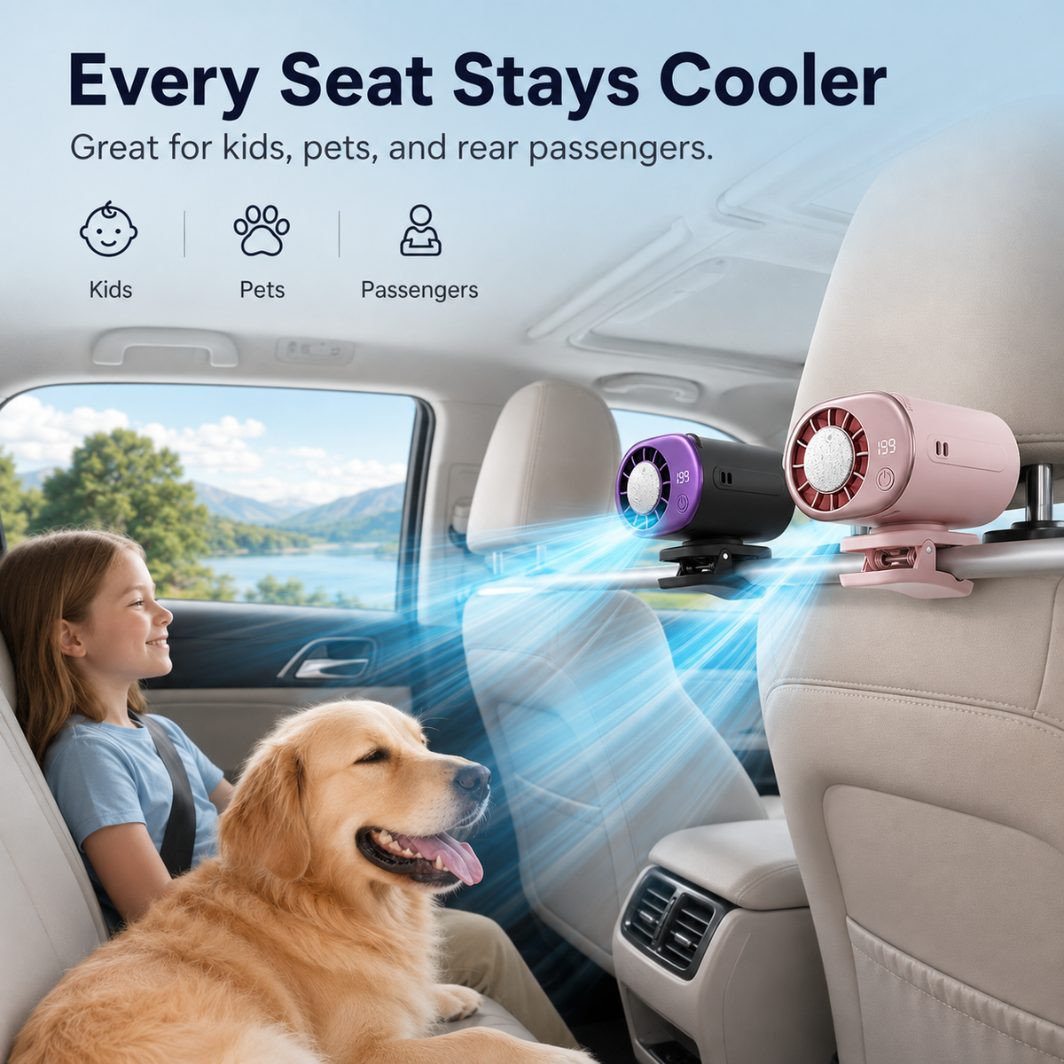 🚗 360° Rotating Car Vent Cooling Fan with LED Display – Adjustable Mini Air Circulator