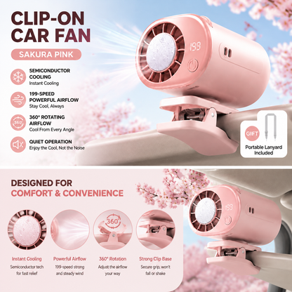 🚗 360° Rotating Car Vent Cooling Fan with LED Display – Adjustable Mini Air Circulator