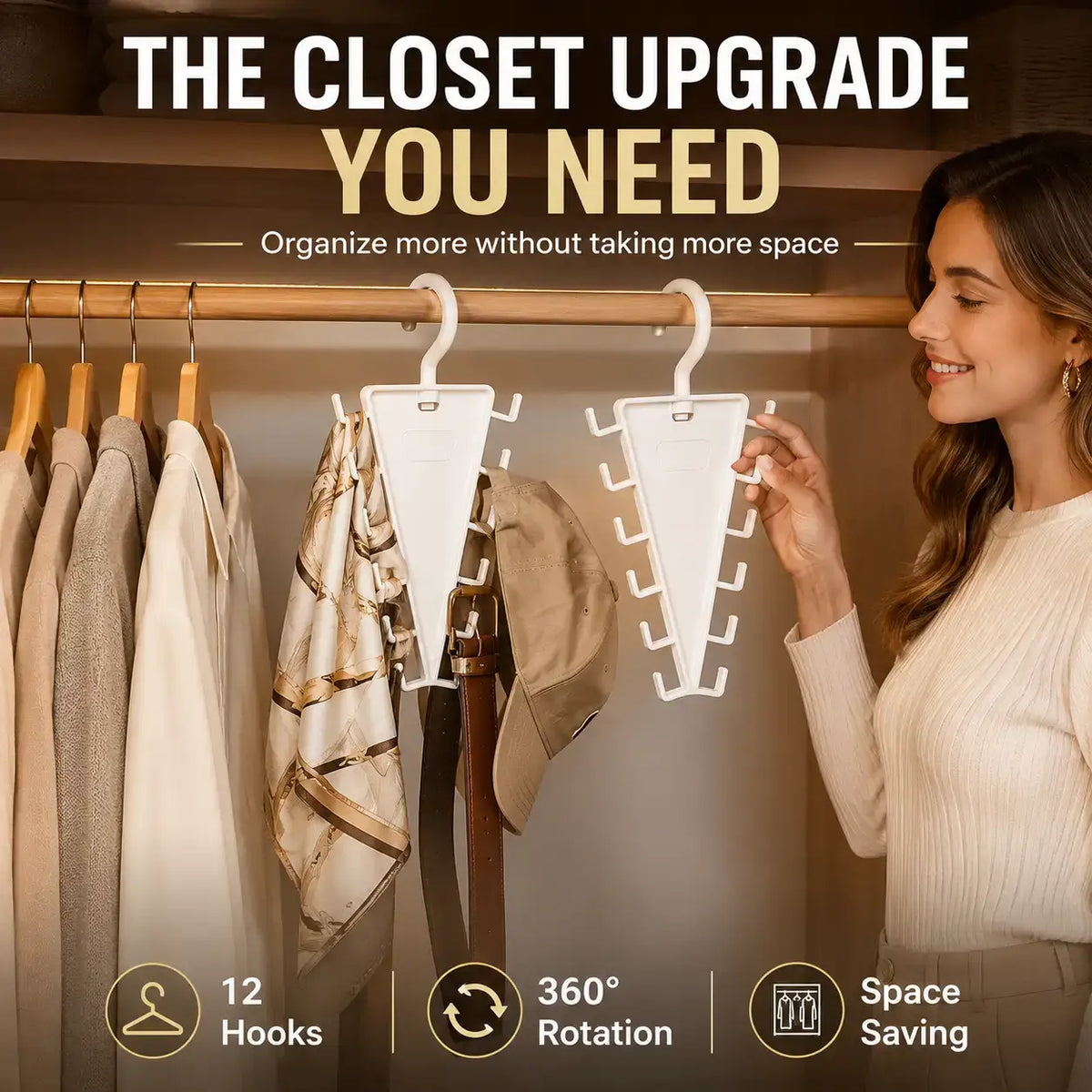 🧥 12-Hook Vertical Closet Organizer – Space-Saving Clothes & Accessories Hanger
