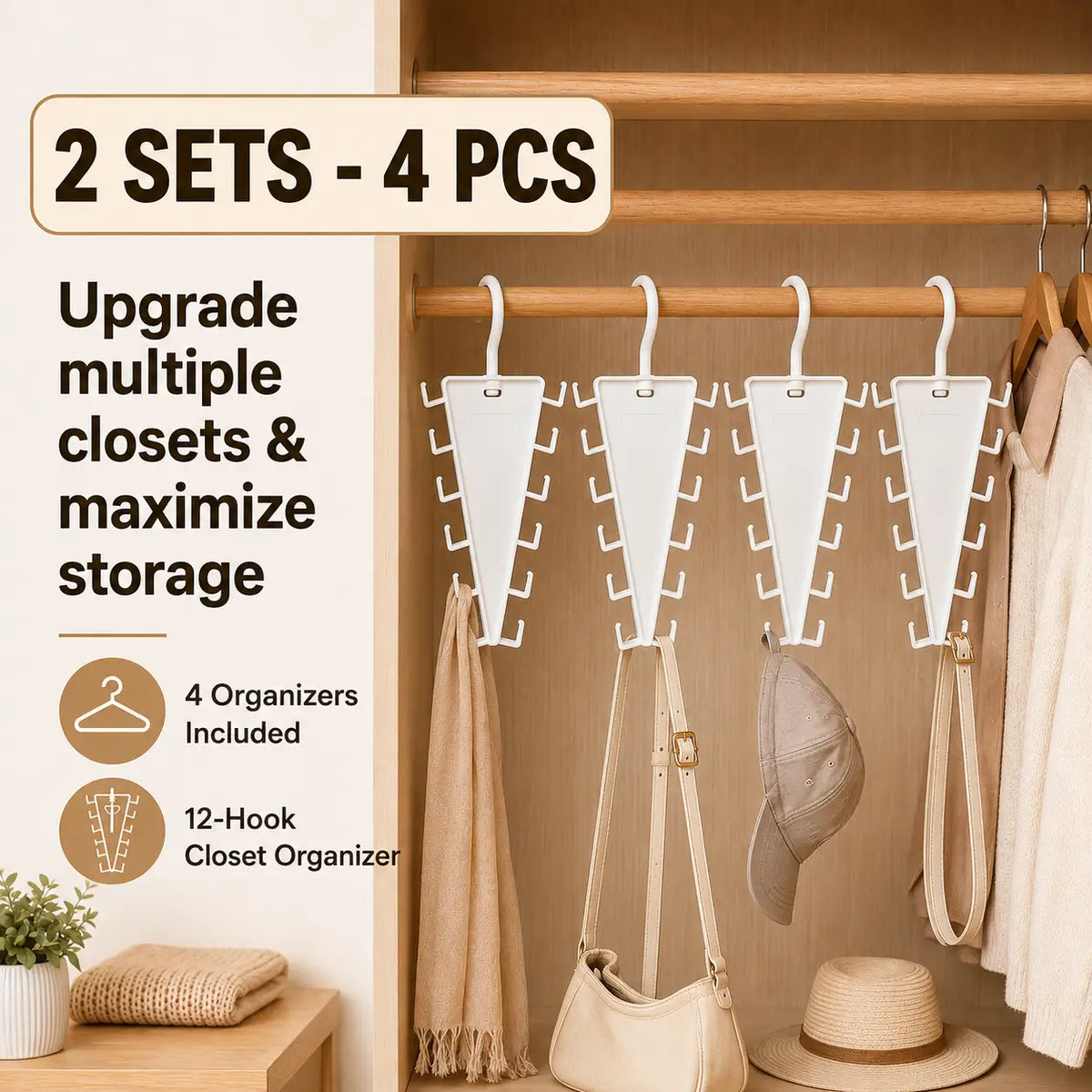 🧥 12-Hook Vertical Closet Organizer – Space-Saving Clothes & Accessories Hanger
