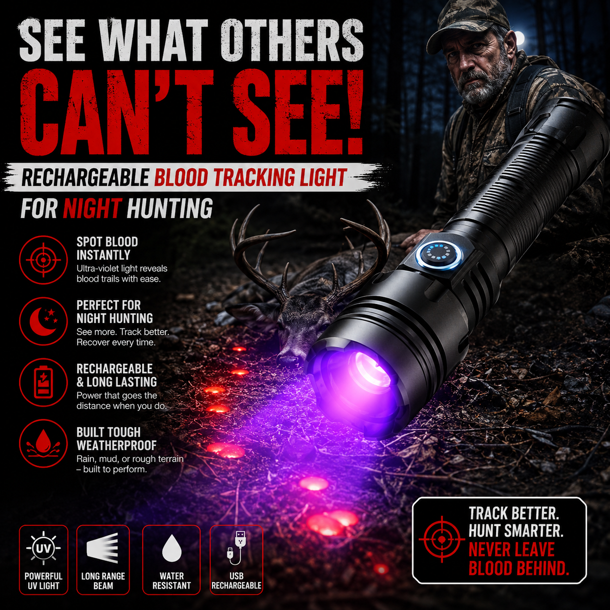 🌟🔦  Rechargeable Blood Tracking Light 🔦 For Night Hunting