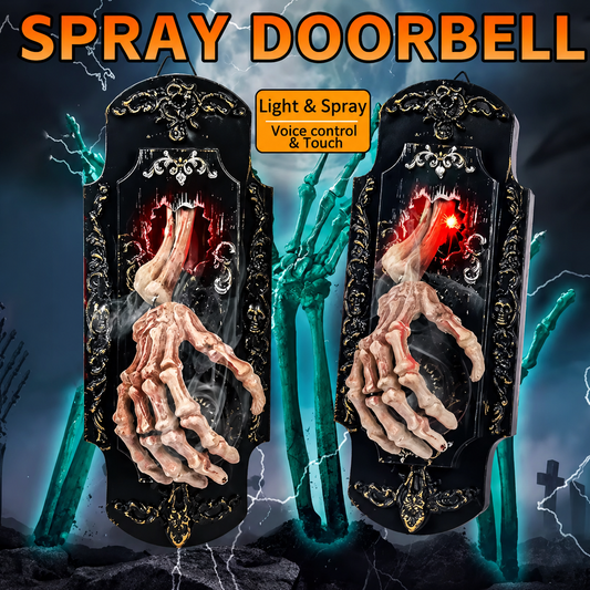👻Halloween Hanging Doorbell Touch/Motion Activated Skeleton Hand Door Bell with Red Light Scary Sound Haunted House Decoration