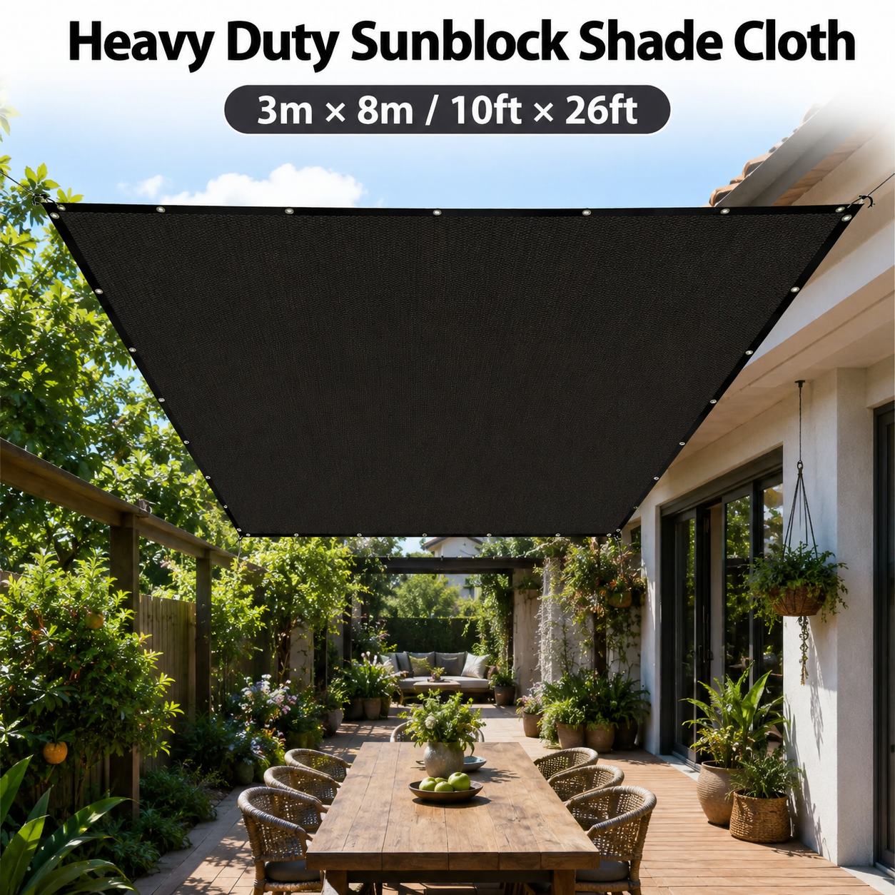Heavy Duty Sunblock Shade Cloth for Patios, Gardens & Driveways