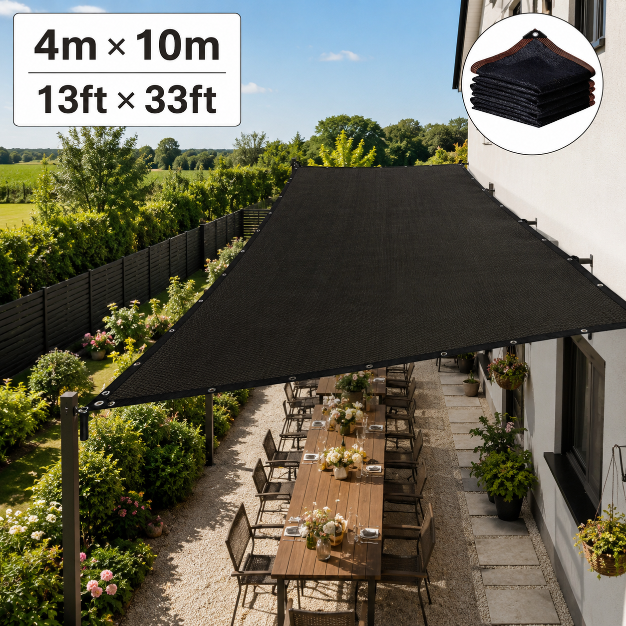 4m × 10m (13ft × 33ft)