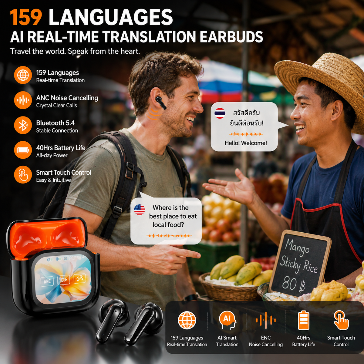 🔥LAST DAY 50% OFF 🌎2026 New Bluetooth Wireless Noise-Canceling Translation Earbuds