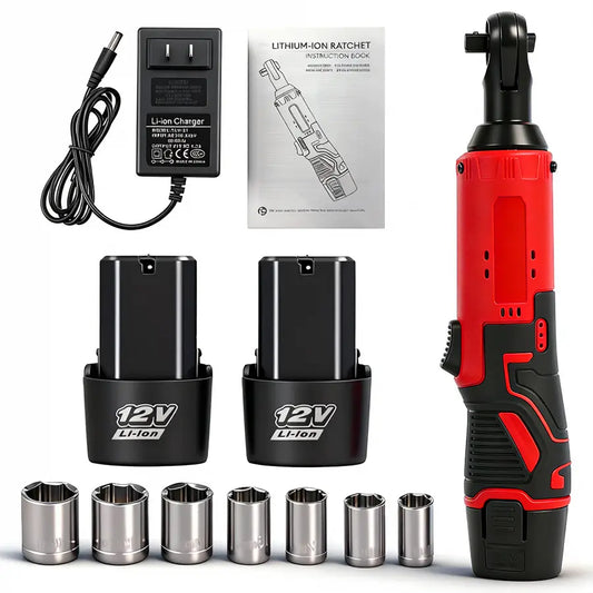 3/8' Cordless Electric Ratchet Wrench – 45Nm High-Torque Power Tool with Compact Right Angle Design for Car Repair, Fastener Removal & DIY Projects