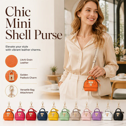🐚 Mini Shell Bag Keychain – PU Leather Lipstick Coin Purse with Golden Padlock & Tassel ✨