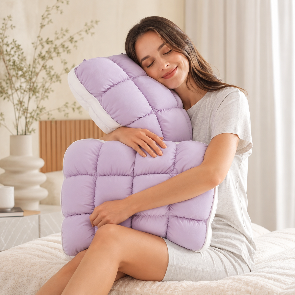 Cooling Puff Grid Pillow – Ultra Soft Ice-Silk Sleeping Pillow