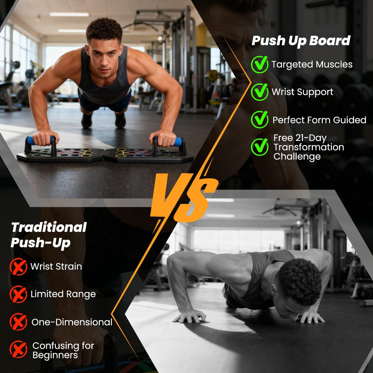 Color-Coded Foldable Push-Up Board for Targeted Home Workout