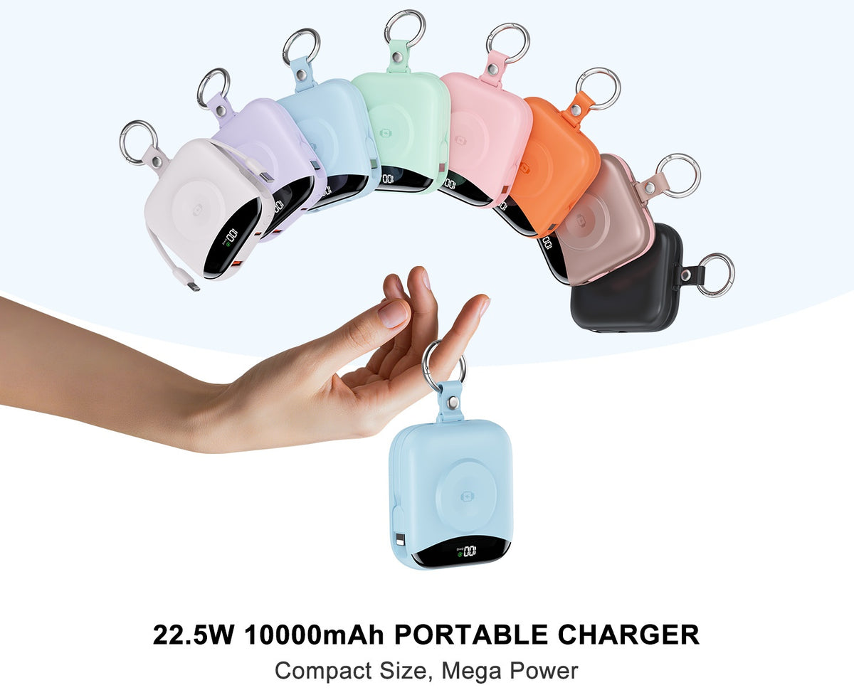 10000mAh Portable Charger Power Bank with Built-in Cables Travel Keychain Battery Pack for Apple Watch iPhone AirPods