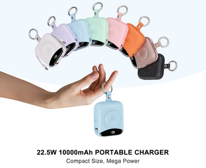 10000mAh Portable Charger Power Bank with Built-in Cables Travel Keychain Battery Pack for Apple Watch iPhone AirPods