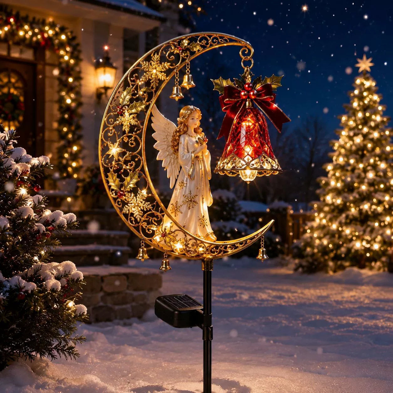 🌙✨ Christmas Crescent Moon Solar Garden Light – Create a Magical Holiday Glow 🎄