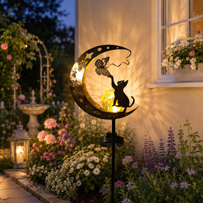 Moon & Hummingbird Garden Stake Light