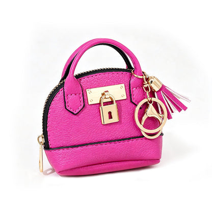 🐚 Mini Shell Bag Keychain – PU Leather Lipstick Coin Purse with Golden Padlock & Tassel ✨