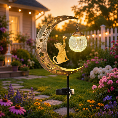 Moon & Hummingbird Garden Stake Light