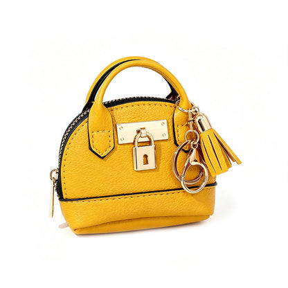 🐚 Mini Shell Bag Keychain – PU Leather Lipstick Coin Purse with Golden Padlock & Tassel ✨