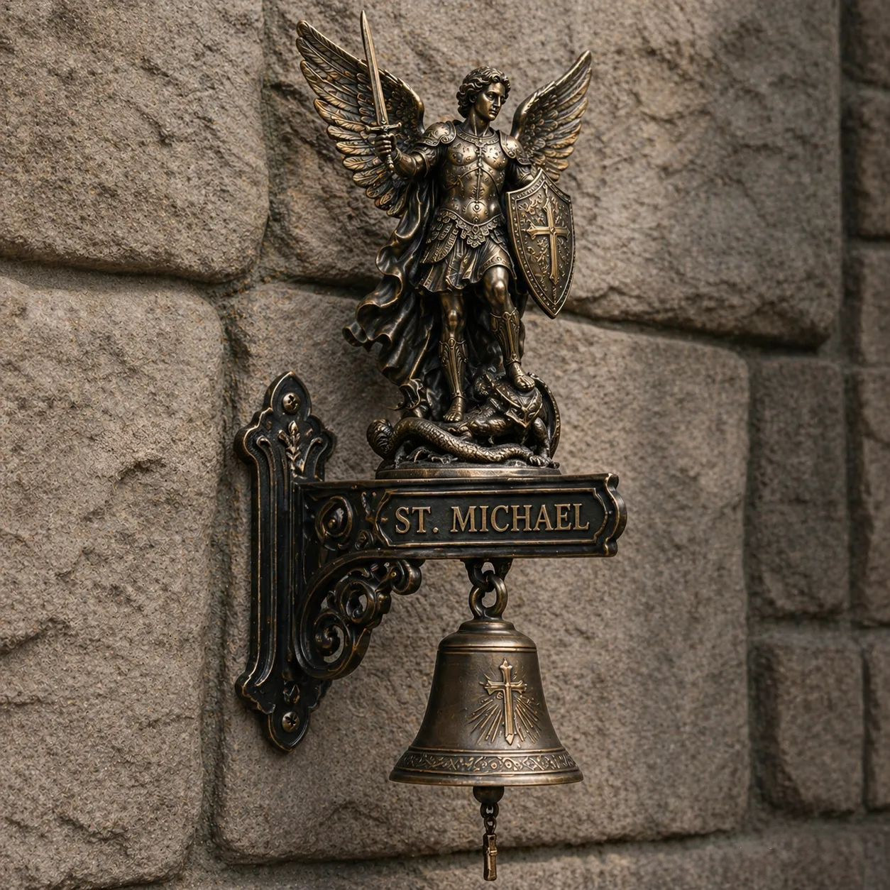 ✨ Our Lady of Grace Bronze Miraculous Medal Wall Bell | 🙏Catholic Religious Home & Garden Decor