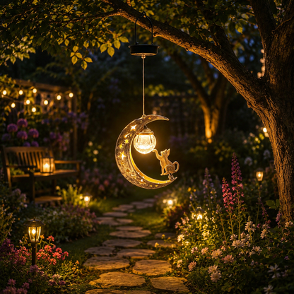 Moon & Hummingbird Garden Stake Light