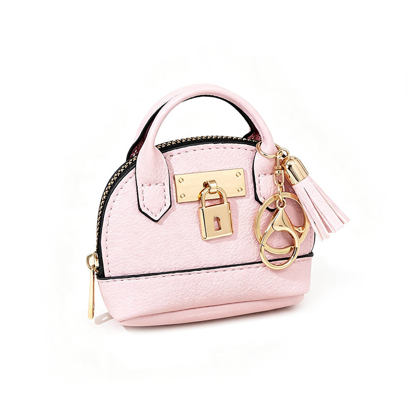 🐚 Mini Shell Bag Keychain – PU Leather Lipstick Coin Purse with Golden Padlock & Tassel ✨