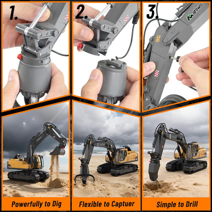 Limited-Time 49% OFF & Free Shipping! 3 in 1 Remote Control Excavator Toy with Metal Bucket/Claw/Drill