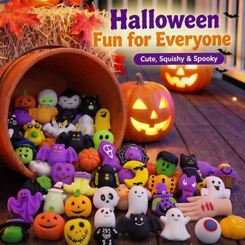 🎃 100PCS Halloween Mochi Squishy Toys – Cute Sensory Party Favors & Goodie Bag Fillers✨