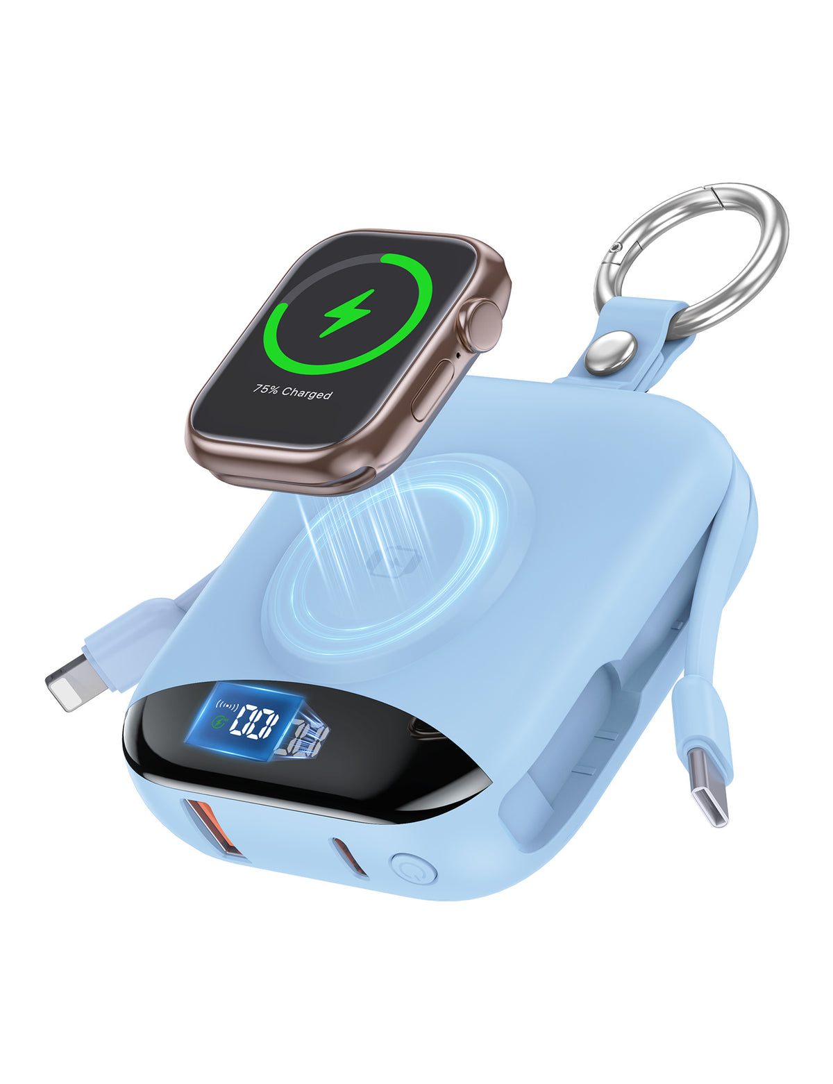 10000mAh Portable Charger Power Bank with Built-in Cables Travel Keychain Battery Pack for Apple Watch iPhone AirPods