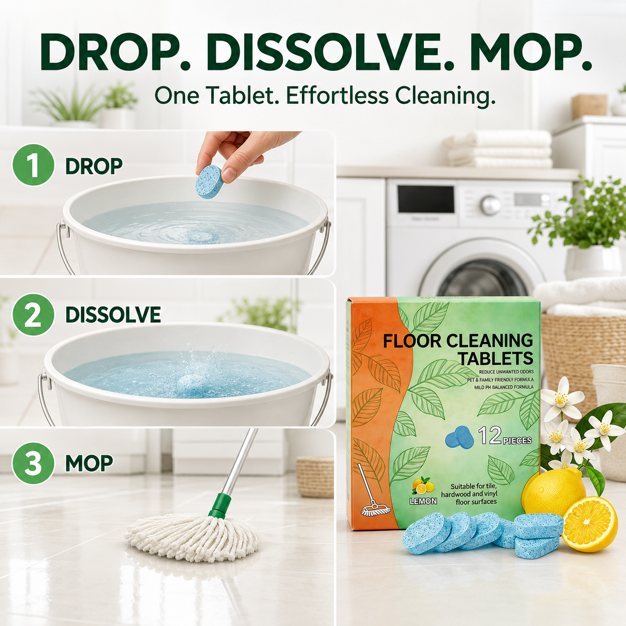 ⭐-Efficient Floor Cleaning Tablets: Multi-Surface Solution (Lemon Scent)
