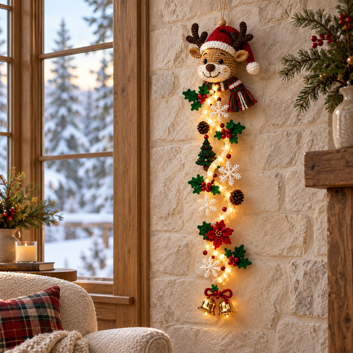 🎄 Lighted Christmas Door Hanger | 6 Festive Designs with Warm LED Glow & 3D Holiday Details