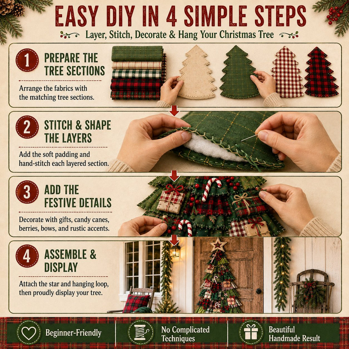🎄 DIY Oversized Patchwork Christmas Tree Door Hanging Kit – Beginner-Friendly, Complete Craft Kit with Step-by-Step Guide ✨