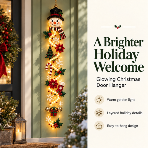 🎄 Lighted Christmas Door Hanger | 6 Festive Designs with Warm LED Glow & 3D Holiday Details