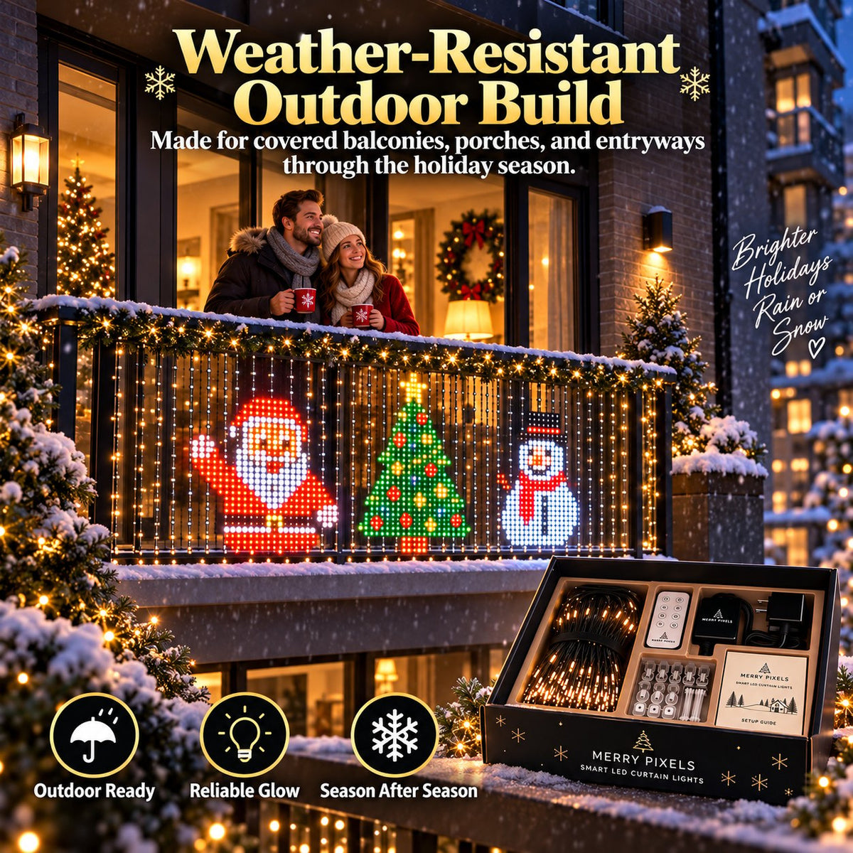 Animated Christmas LED Light Curtain | Custom App Designs & Remote Control