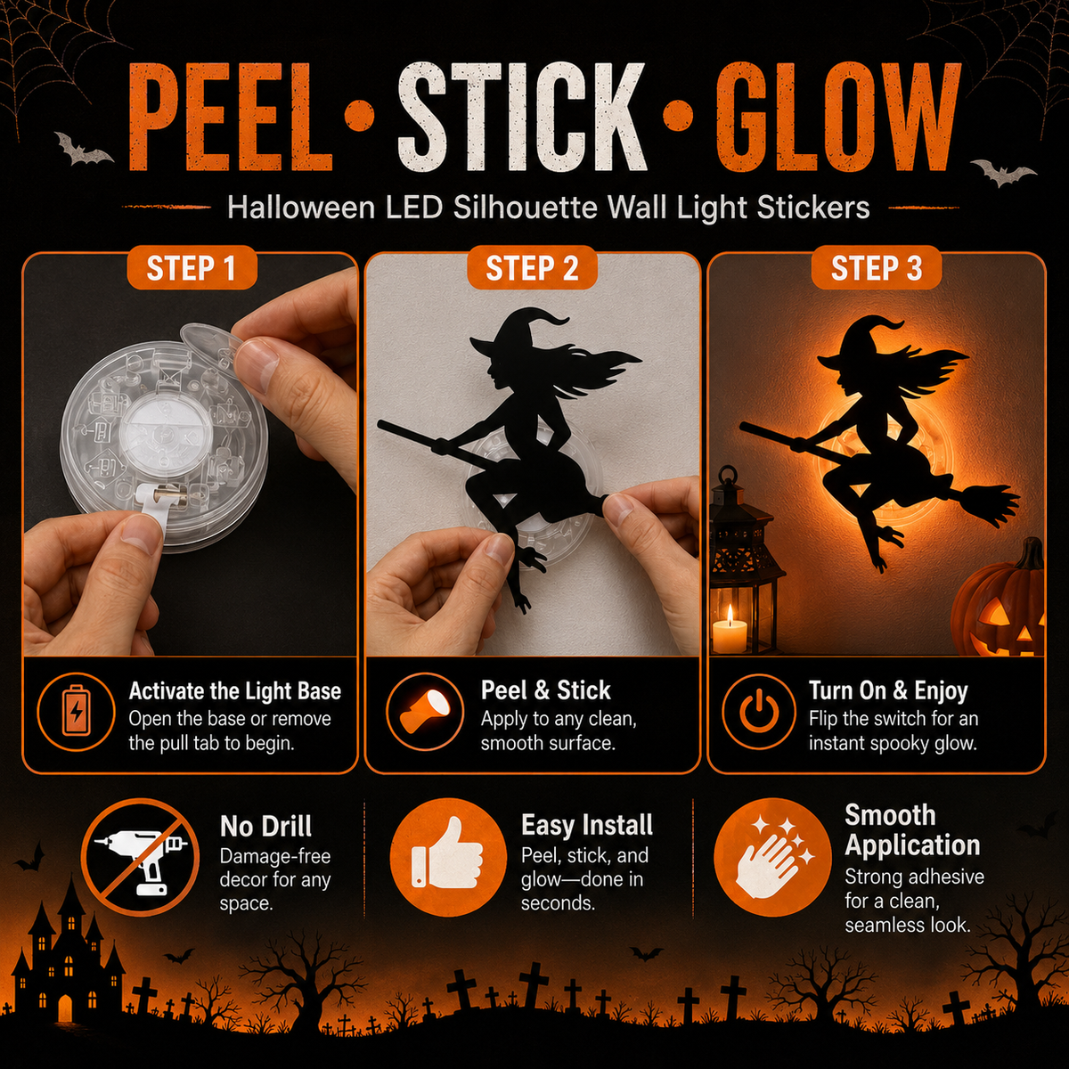 🦇 Adesivos de Parede de Halloween que Brilham no Escuro – Conjunto com 30 Peças para Portas, Janelas e Cenários de Festa 🎃👻