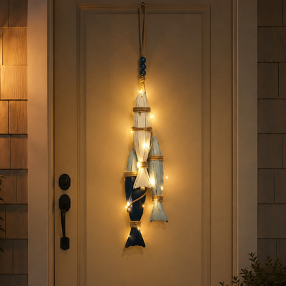 🐟2026 HOT SALE⭐Lighted Coastal Wooden Starfish & Fish Hanging Decor