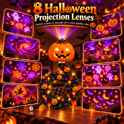 🎄🎃 Holiday Projection Wreath Light – Christmas & Halloween Ceiling Projector Decor