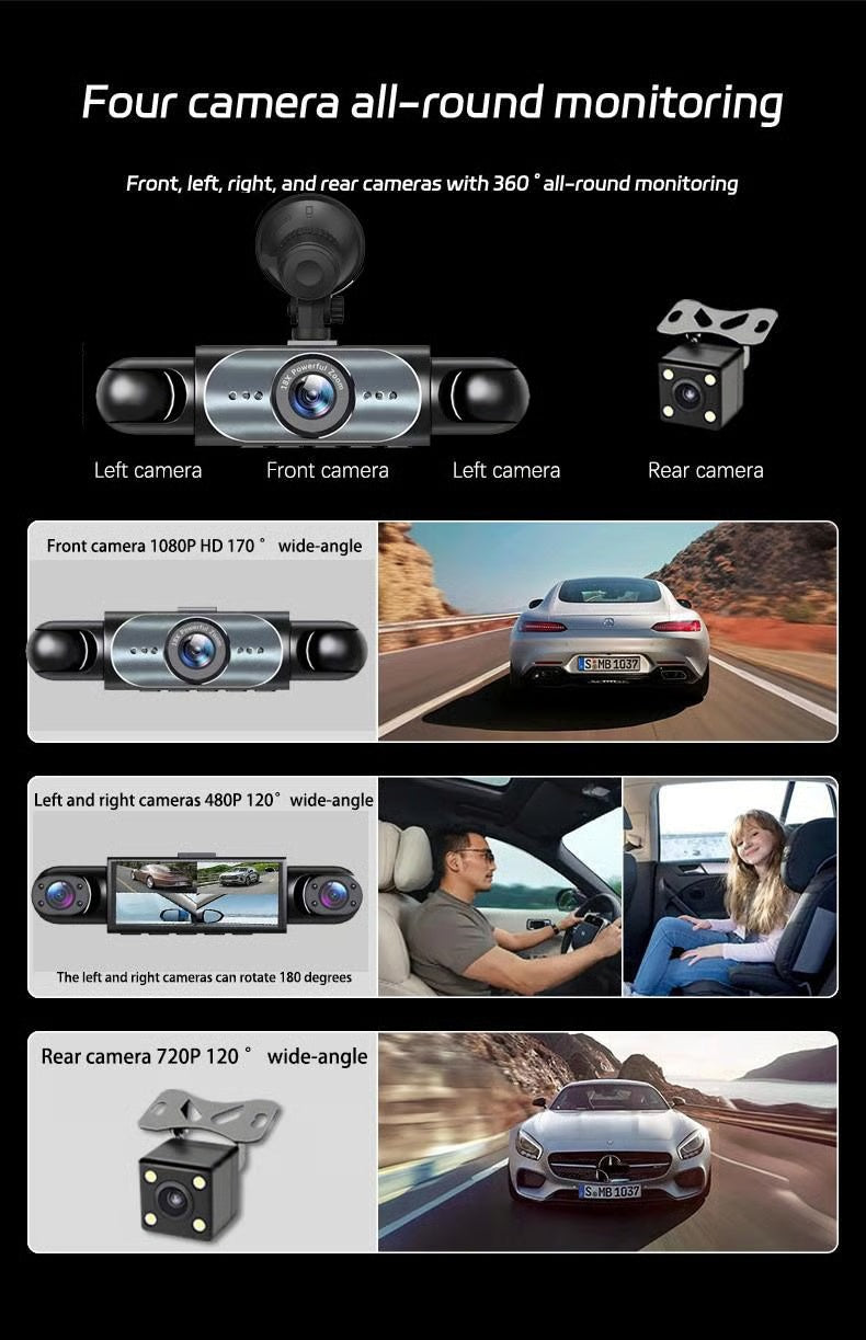 4-channel 1080P dash cam for front rear left and right recording