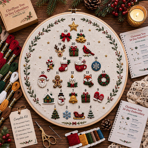 🎄 24-Day Christmas Embroidery Kit – A Stitch of Christmas Magic Every Day ✨
