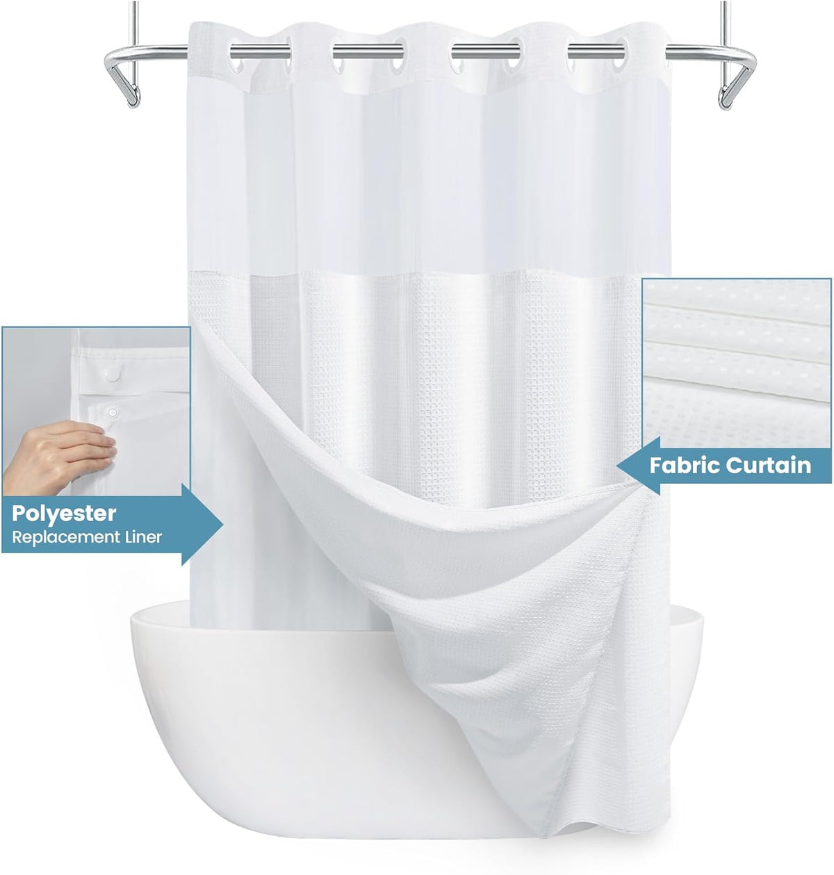 No Hook Shower Curtain with Snap in Liner