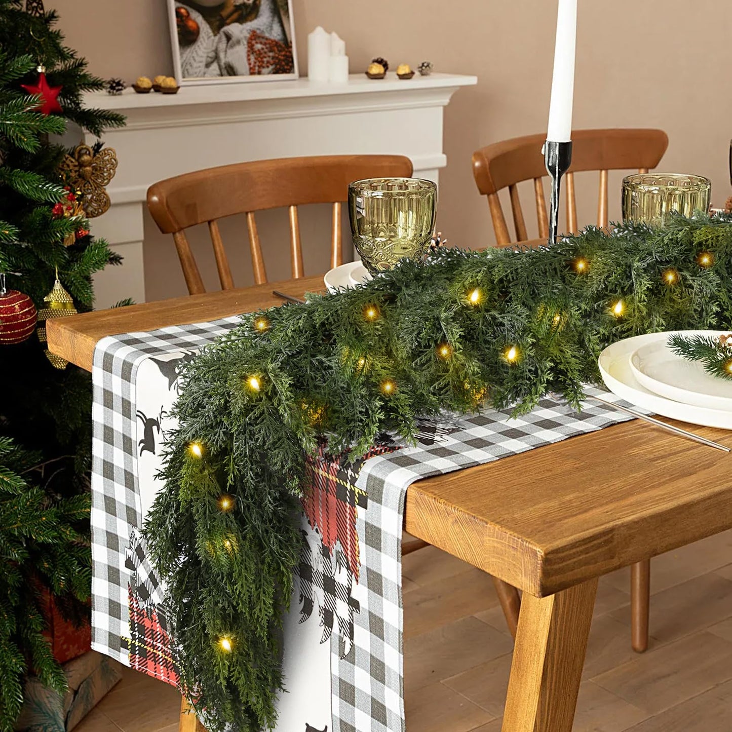 🎄✨ Pre-Lit Christmas Cedar Garland – Festive Holiday Greenery with Built-In Lights