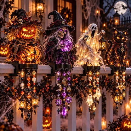🔥 Halloween Character Glow Cascade Railing Lights – Pumpkin, Witch, Ghost & Black Cat
