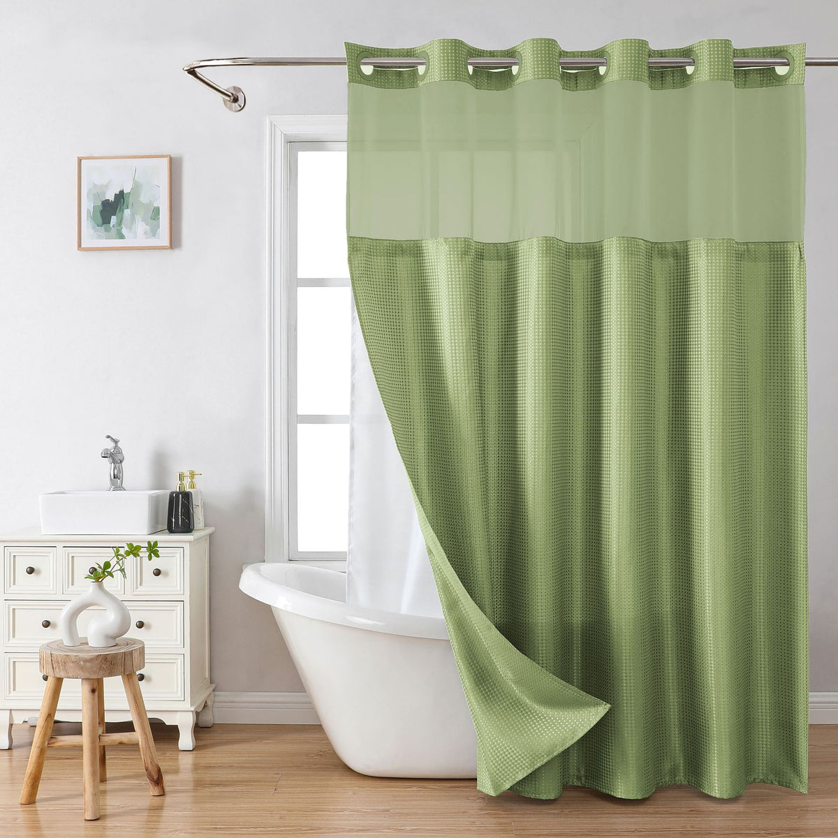 No Hook Shower Curtain with Snap in Liner