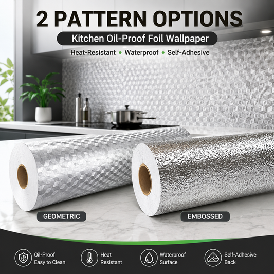 🔥50% OFF – Stainless Steel Oil-Proof Adhesive Wallpaper Roll for Kitchen Countertops, Cabinets & Backsplash