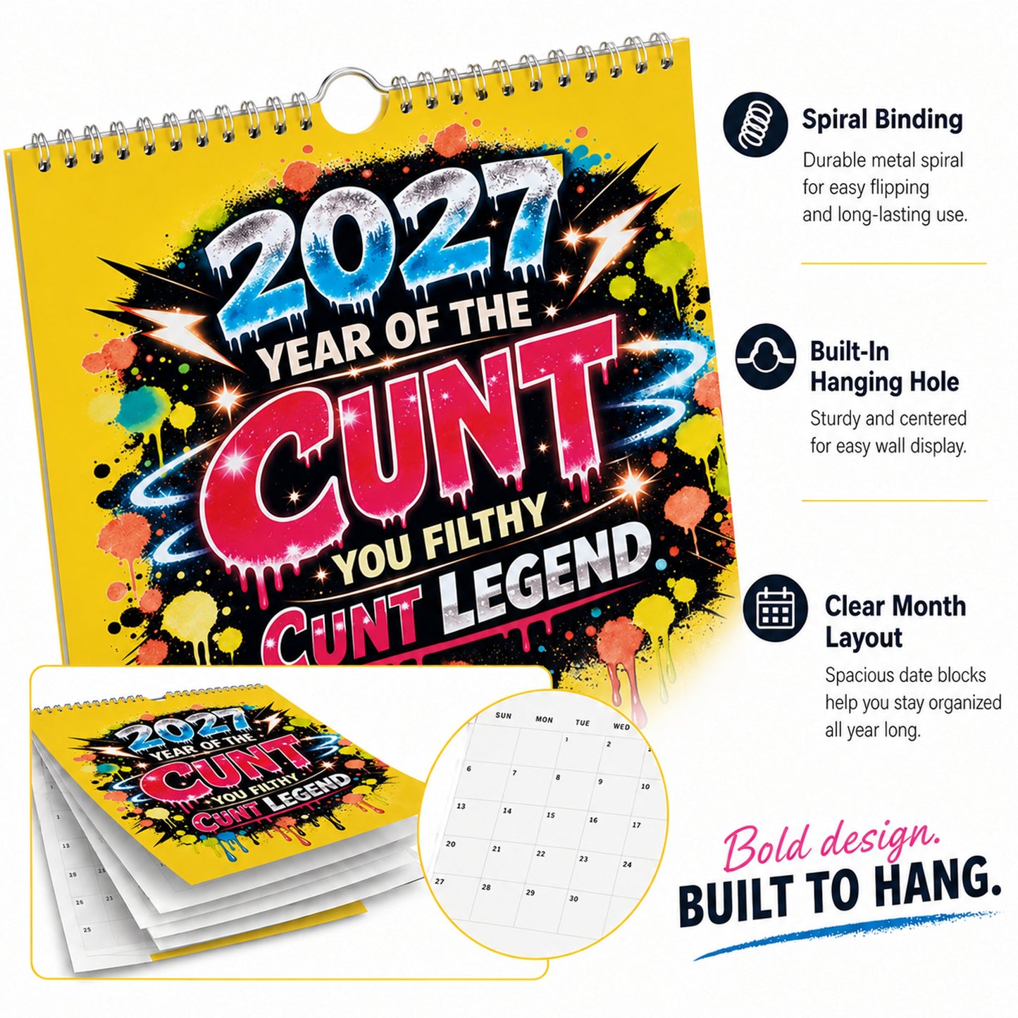 💥New Arrival Limited Time Offer🎁2027 Year of the Cunt Wall Calendar – Bold Graffiti Humor Calendar📆🌟