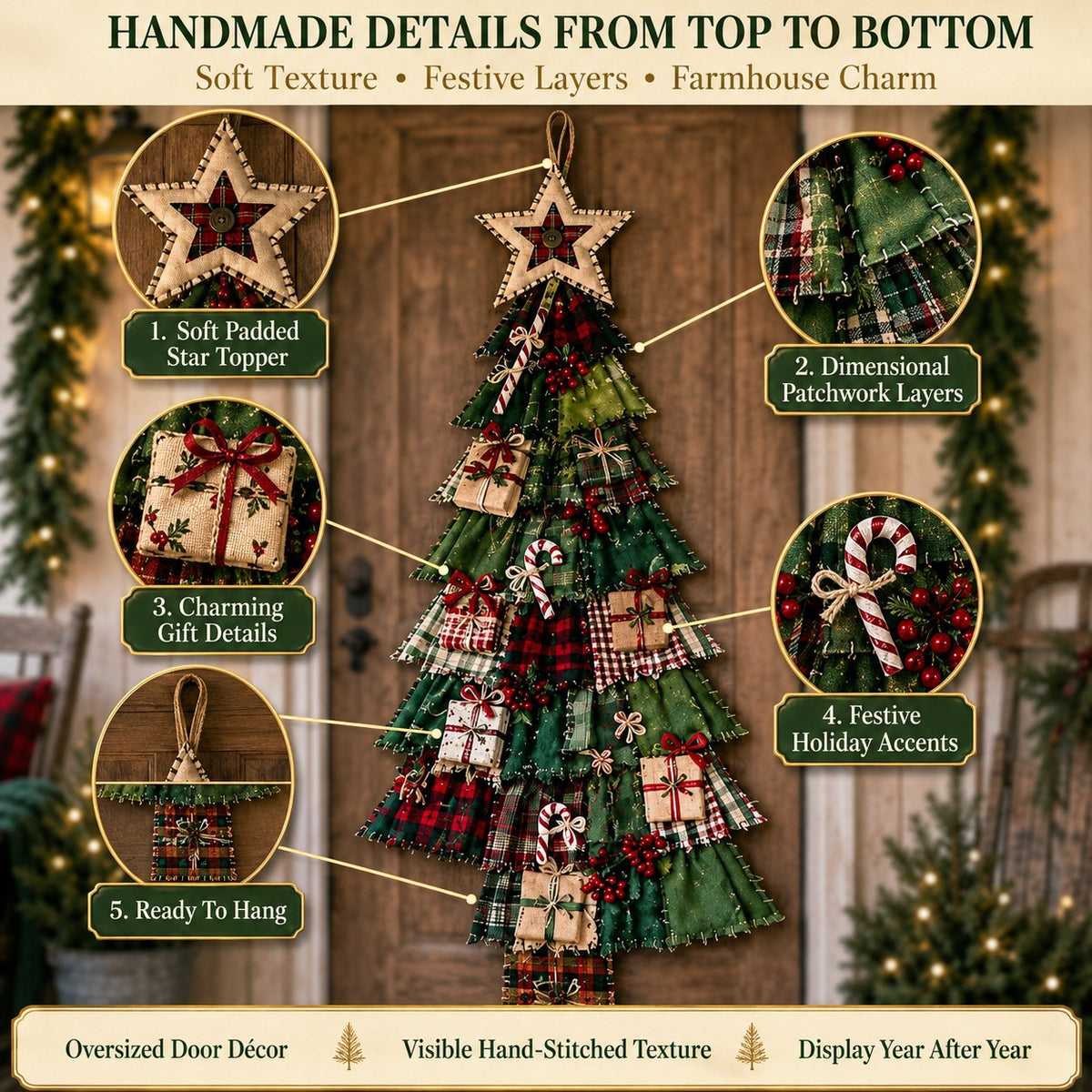🎄 DIY Oversized Patchwork Christmas Tree Door Hanging Kit – Beginner-Friendly, Complete Craft Kit with Step-by-Step Guide ✨