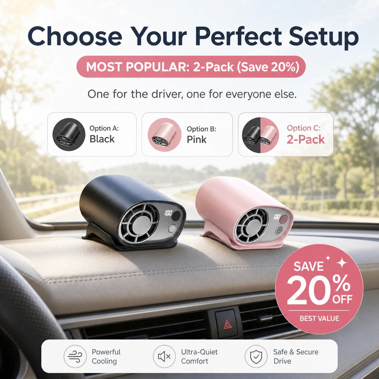 🔥50% OFF Last Day 360° Car Vent Cooling Fan with LED Display