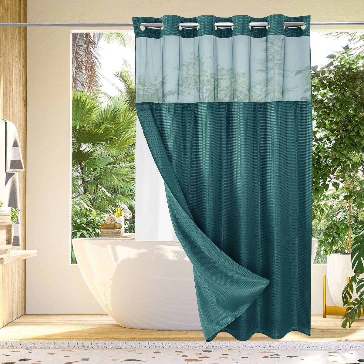 No Hook Shower Curtain with Snap in Liner