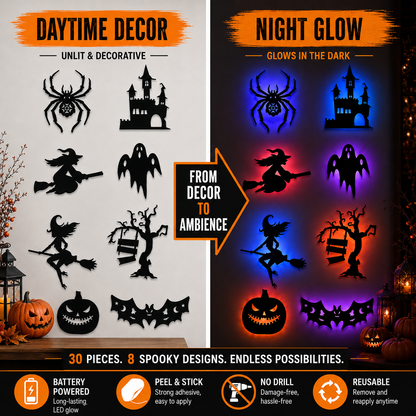 🦇 Adesivos de Parede de Halloween que Brilham no Escuro – Conjunto com 30 Peças para Portas, Janelas e Cenários de Festa 🎃👻