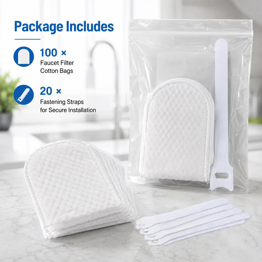 🚰 100 Pack Faucet Filter Cotton Bags – Cleaner Water, Less Splash, No Tools Needed