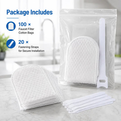 🚰 100 Pack Faucet Filter Cotton Bags – Cleaner Water, Less Splash, No Tools Needed