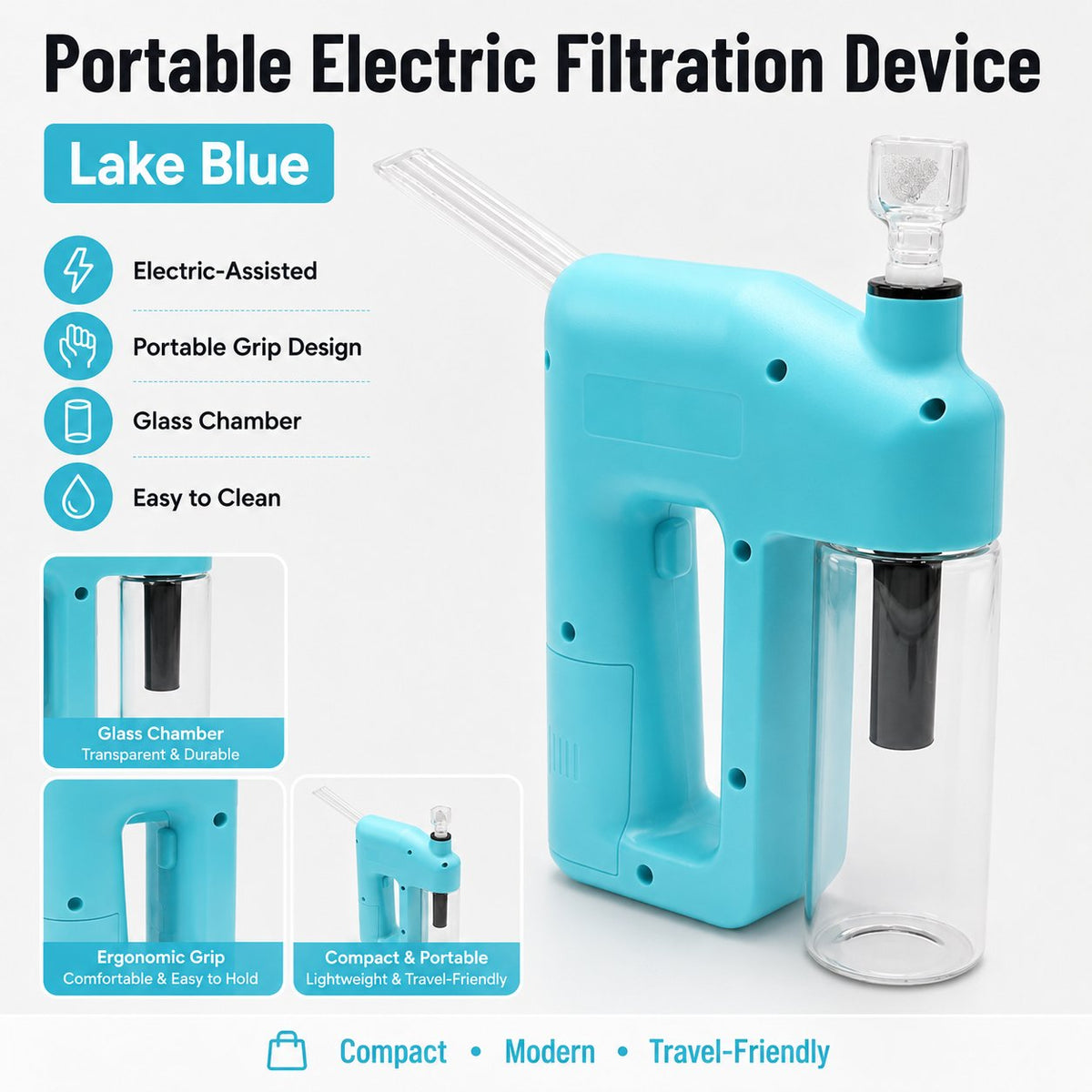 ⚡Portable Handheld Electric Filtration Device | Compact Glass Chamber Design with Electric-Assisted Operation & 6 Color Options ✨