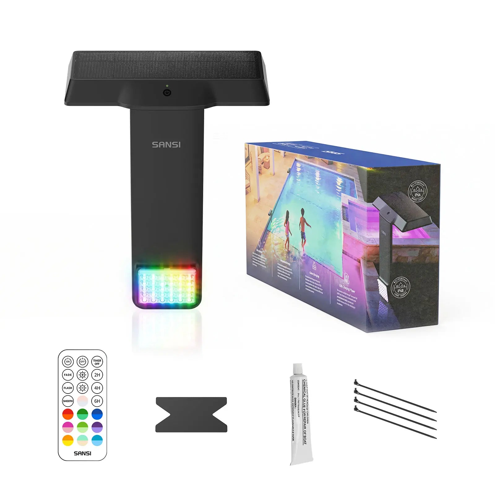 SANSI Solar Pool Light – 20 RGB Colors, IP68 Waterproof, Magnetic Mount